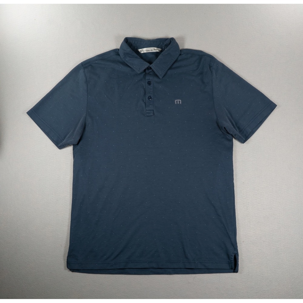 TravisMathew Mens Navy Blue Micro Dot Pima Cotton Blend Polo Shirt Large